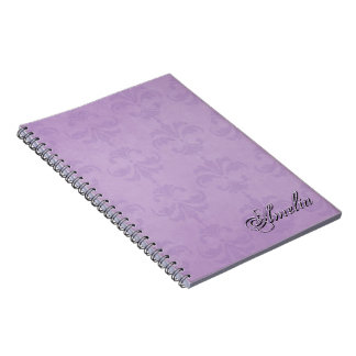 Violet Purple Damask with Name Text Notebook