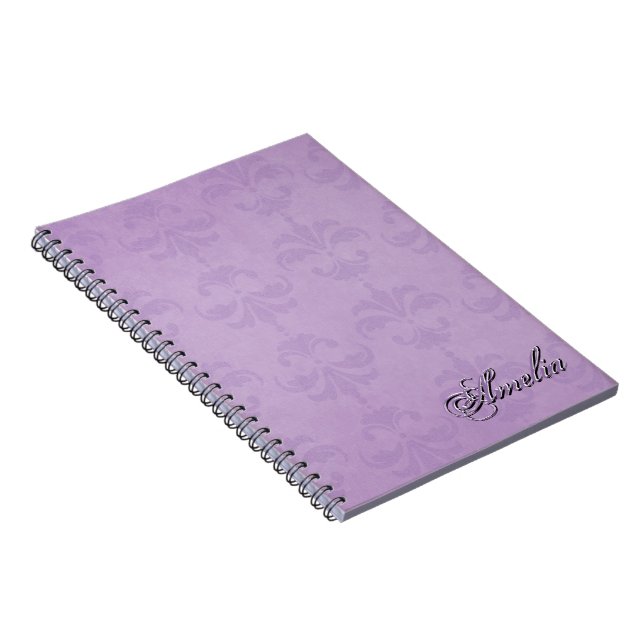Violet Purple Damask with Name Text Notebook (Right Side)