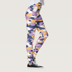 Violet Purple Dark Blue Yellow Camouflage Pattern Leggings