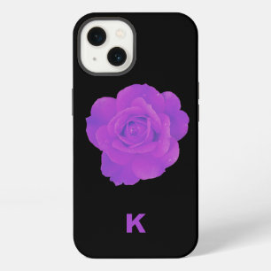 Violet Purple Dark Floral Rose Monogram Elegant iPhone 13 Case