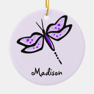 Violet Purple Dragonfly Ceramic Tree Decoration