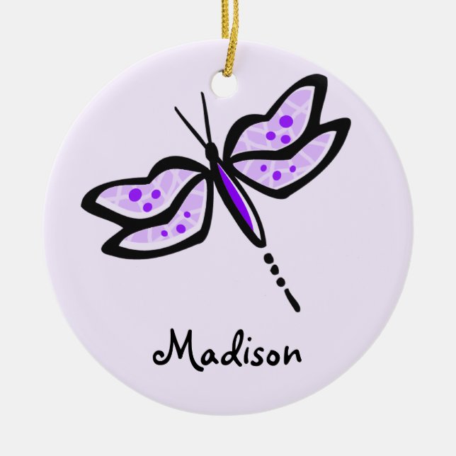 Violet Purple Dragonfly Ceramic Tree Decoration (Front)