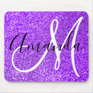 Violet Purple Faux Glitter Personalised Monogram Mouse Mat