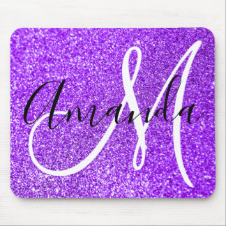 Violet Purple Faux Glitter Personalised Monogram Mouse Mat