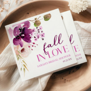 Violet Purple Floral Fall In Love Bridal Shower Napkin
