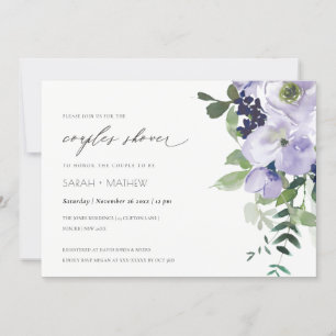 Violet Purple Floral Leafy Couples Shower Invite