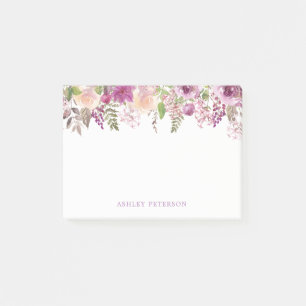Violet Purple floral Personalised Post-it Notes