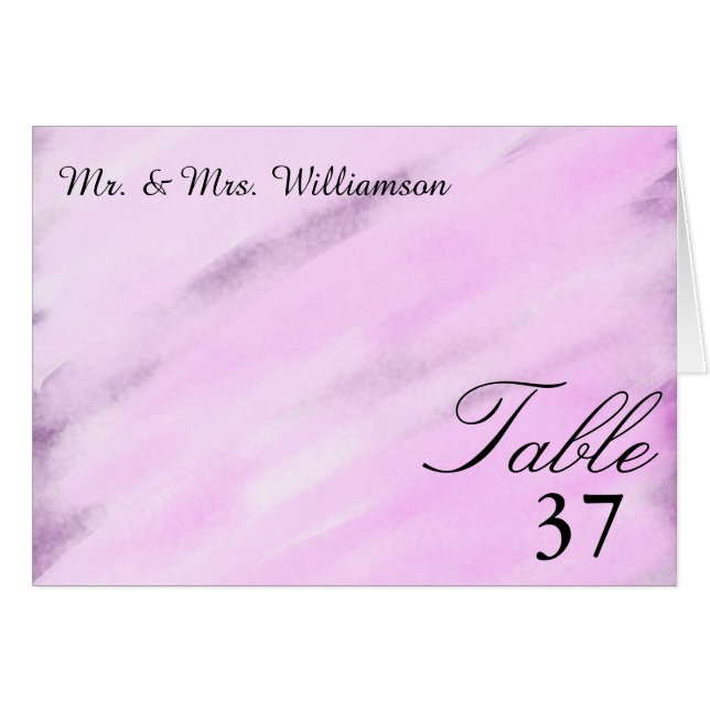 Violet Purple Floral Watercolor Wedding Table Card (Front Horizontal)