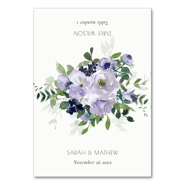 Violet Purple Floral Wedding Folded Place Cards (Front)