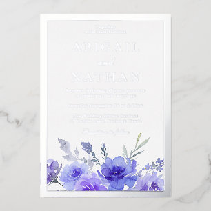 Violet Purple Floral Wedding Silver Foil Border