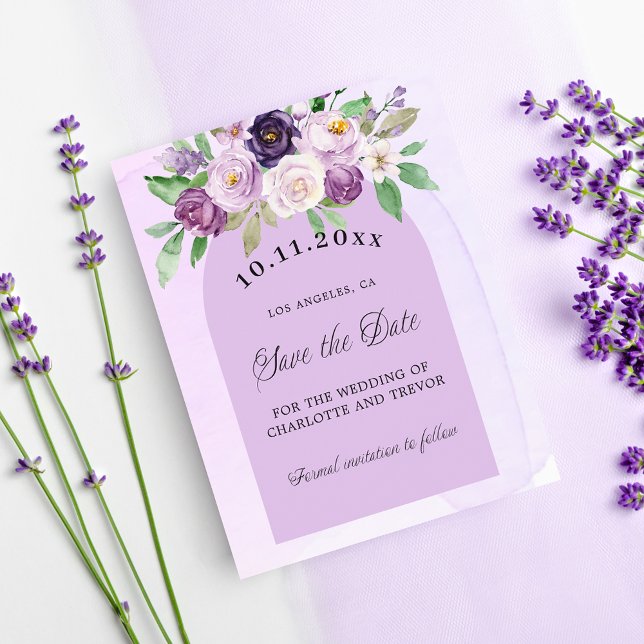 Violet purple florals budget wedding save the date flyer (Creator Uploaded)
