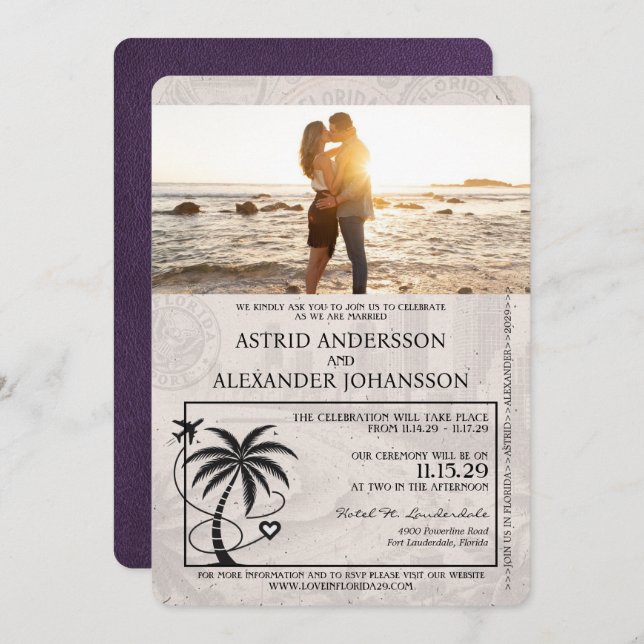 Violet Purple Florida Passport Wedding Invitation (Front/Back)
