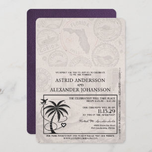 Violet Purple Florida Passport Wedding Invitation