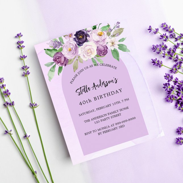 Violet purple flowers budget birthday invitation (Creator Uploaded)