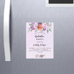 Violet purple flowers graduation party luxury magnetic invitation