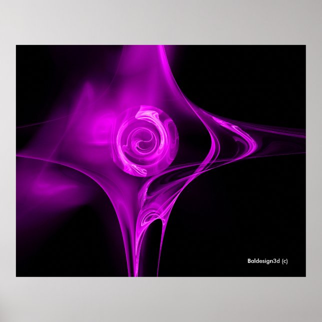 VIOLET PURPLE FRACTAL ROSE IN BLACK POSTER (Front)