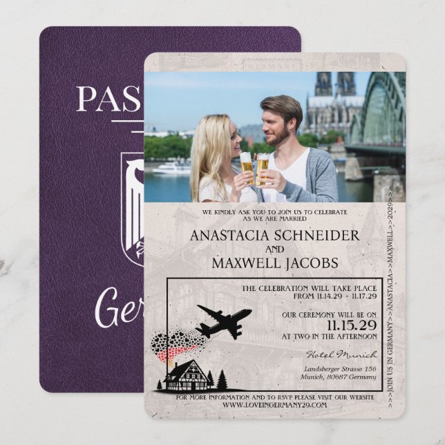Violet Purple Germany Passport Wedding Invitation (Front/Back)