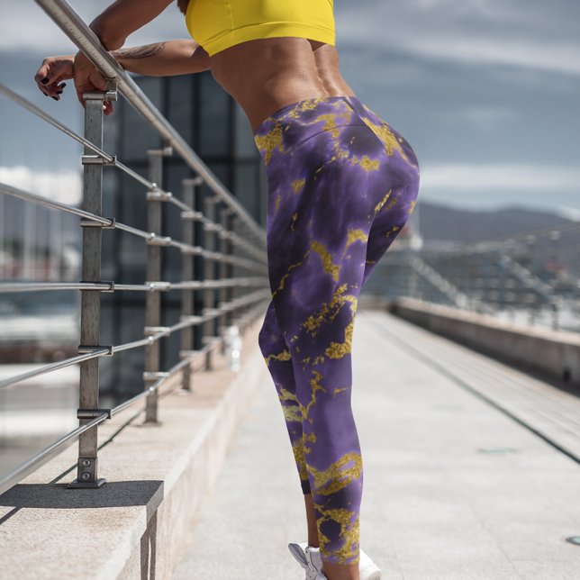 Violet Purple Gold Metallic Foil Marble Stone Leggings (Creator Uploaded)