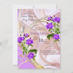 Violet-purple, gold & Rose, Pink, Magenta Silk Invitation