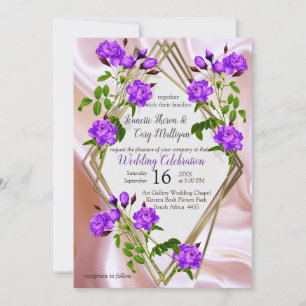Violet-purple, gold & Rose, Pink, Magenta Silk Invitation