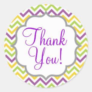 Violet Purple, Green, and Yellow Chevron Stripes Classic Round Sticker