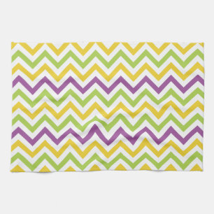 Violet Purple, Green, and Yellow Chevron Stripes Tea Towel