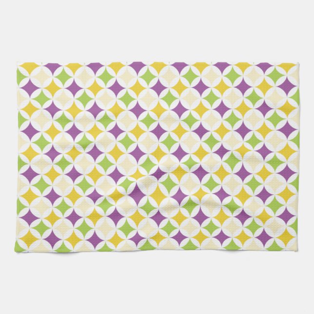 Violet Purple, Green, and Yellow Diamonds Tea Towel (Horizontal)