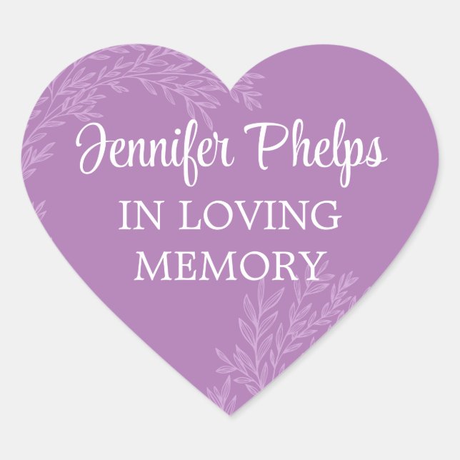 Violet Purple Greenery In Loving Memory Heart Heart Sticker (Front)