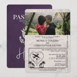 Violet Purple Hawaii Passport Wedding Invitation