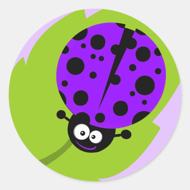 Violet Purple Ladybug Classic Round Sticker (Front)