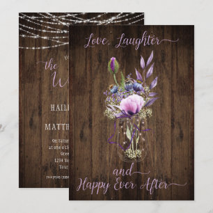 Violet Purple Lavender Floral Mason Jar Wedding Invitation