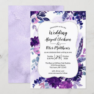 Violet Purple Lavender Floral Watercolor Wedding Invitation