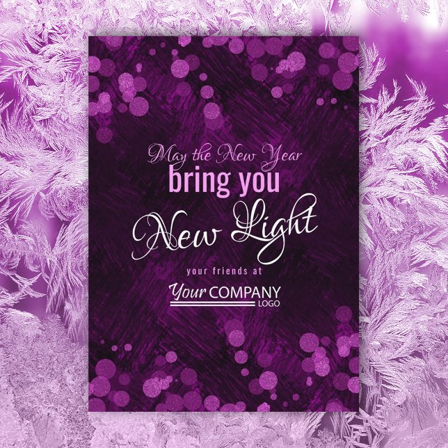 Violet, Purple Lights Company Christmas Card (violet purple pink company holiday christmas card, business logo greeting sparkle shimmering lights)