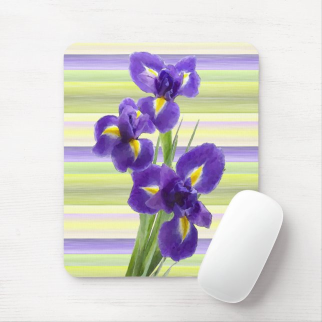 Violet Purple Lilac Irises Watercolor Art Painting Mouse Mat (With Mouse)
