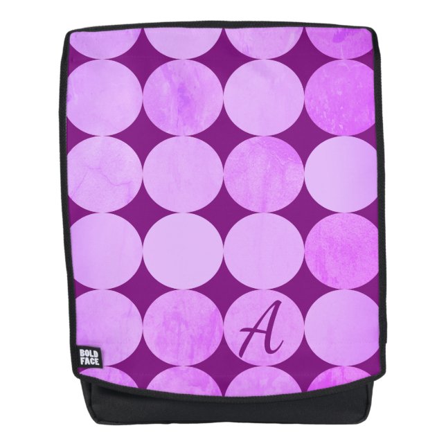 Violet, Purple Magenta & Pink Circles Monogram Backpack (Front)