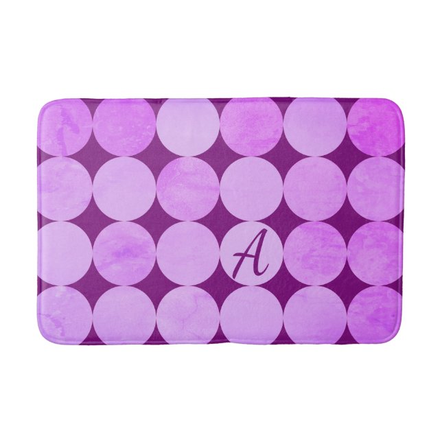Violet, Purple Magenta & Pink Circles Monogram Bath Mat (Front)