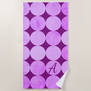 Violet, Purple Magenta & Pink Circles Monogram Beach Towel