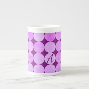 Violet, Purple Magenta & Pink Circles Monogram Bone China Mug