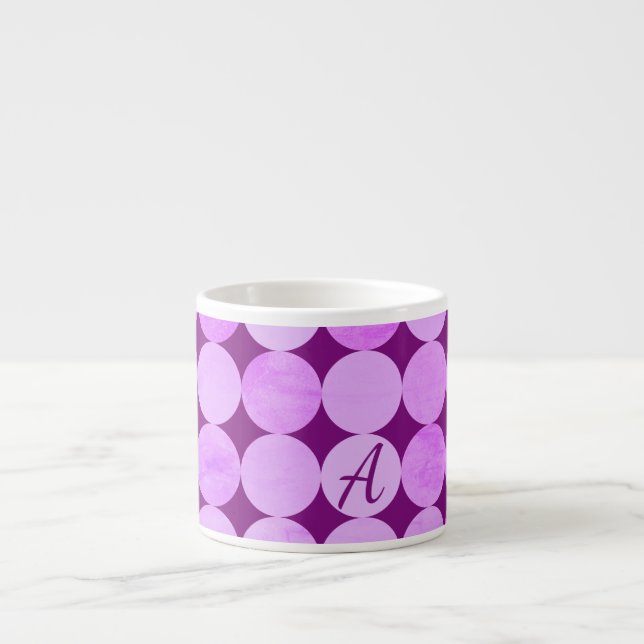 Violet, Purple Magenta & Pink Circles Monogram Espresso Cup (Front)