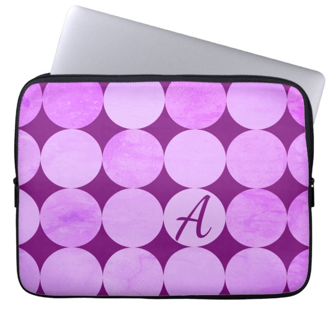 Violet, Purple Magenta & Pink Circles Monogram Laptop Sleeve (Front)