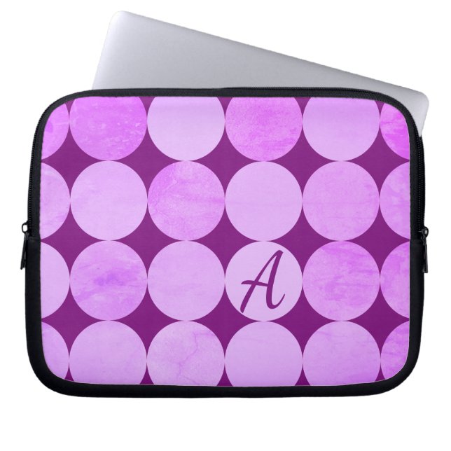 Violet, Purple Magenta & Pink Circles Monogram Laptop Sleeve (Front)