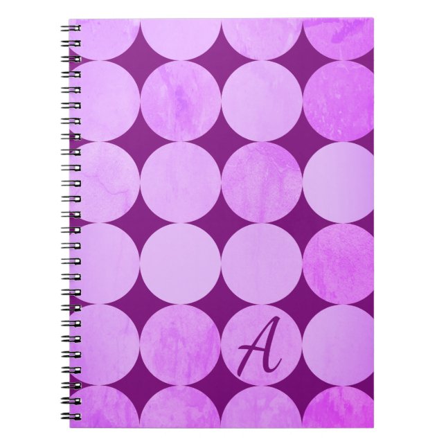 Violet, Purple Magenta & Pink Circles Monogram Notebook (Front)