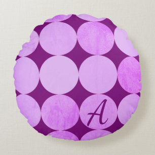 Violet, Purple Magenta & Pink Circles Monogram Round Cushion