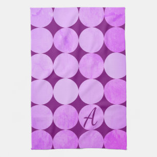 Violet, Purple Magenta & Pink Circles Monogram Tea Towel