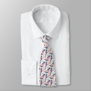 Violet Purple Mint Green Orange Fern Leafs Pattern Tie