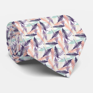 Violet Purple Mint Green Orange Fern Leafs Pattern Tie