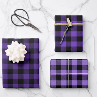 Violet Purple Ombre Buffalo Plaid Small Wrapping Paper Sheet