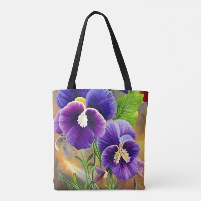 Violet Purple Pansies Tote Bag (Back)