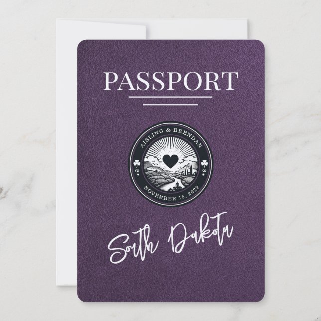 Violet Purple Passport Wedding Invitation (Back)