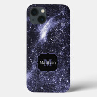 Violet purple peri black abstract galaxy Monogram